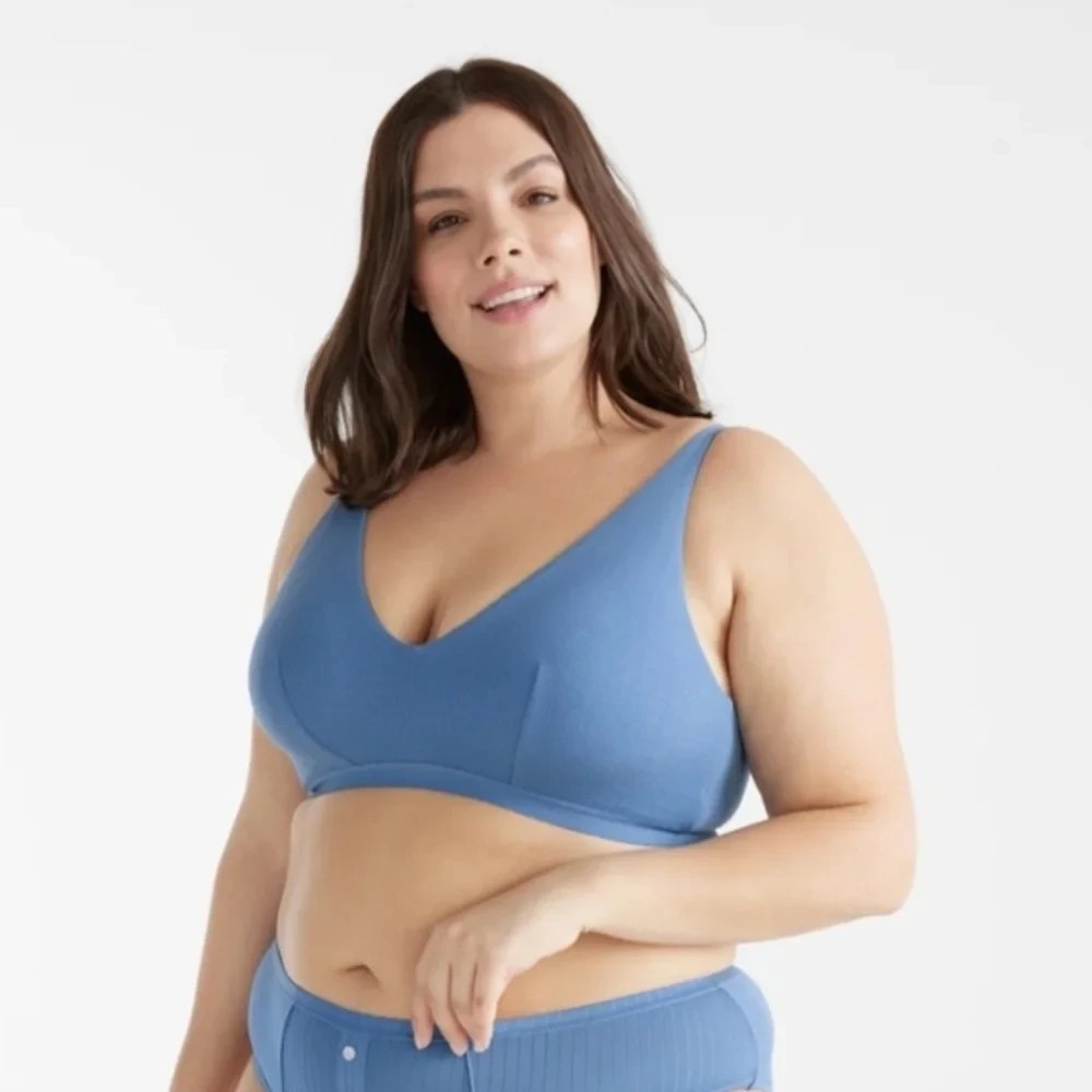 Knix Micro Modal Rib Bralette *Blue* Size M+ NEW Ashley Graham